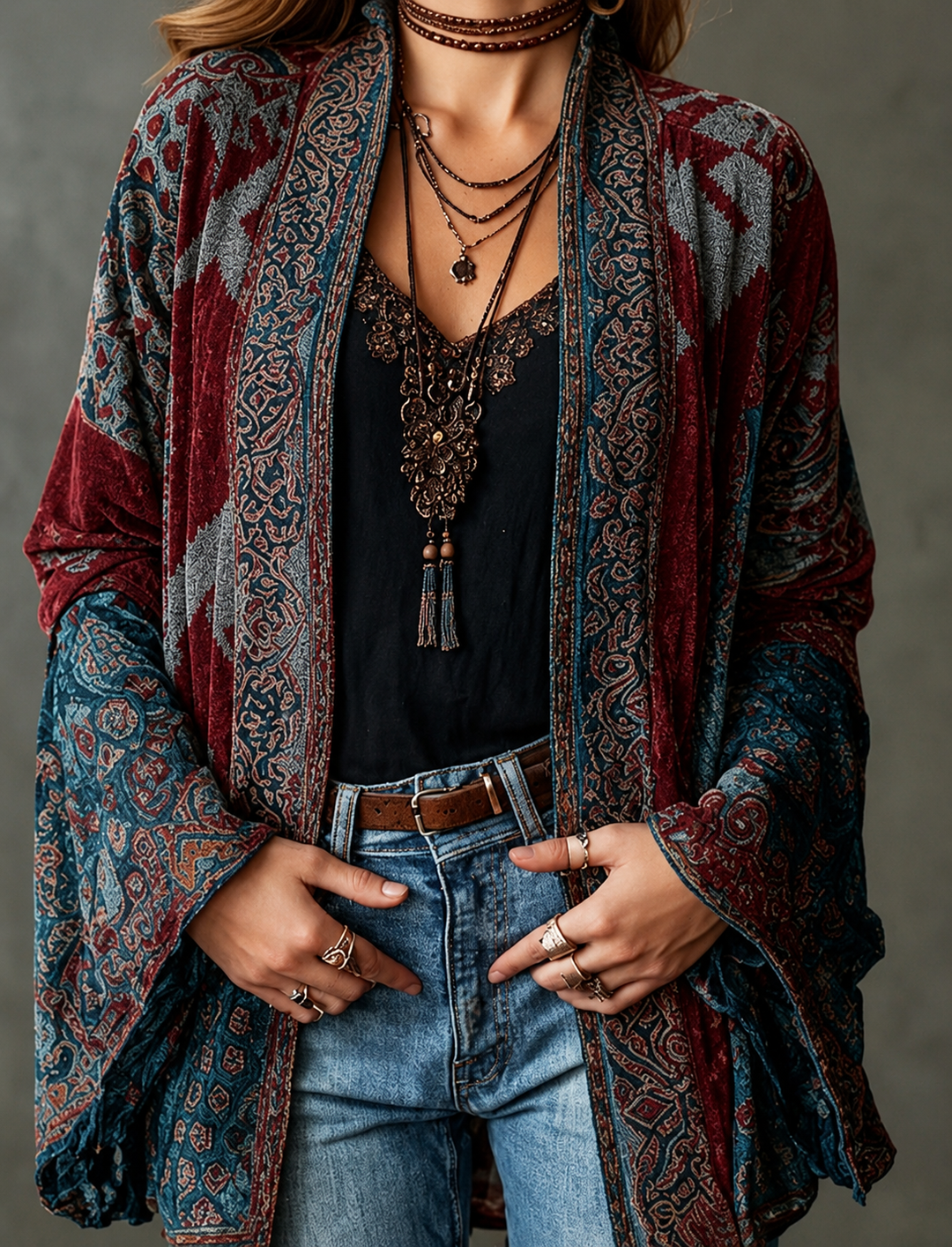 VESTE BOHO EN VELOURS POUR FEMMES