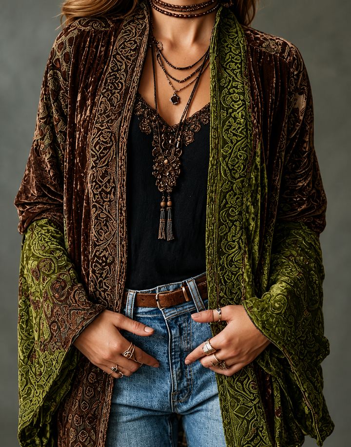 VESTE BOHO EN VELOURS POUR FEMMES