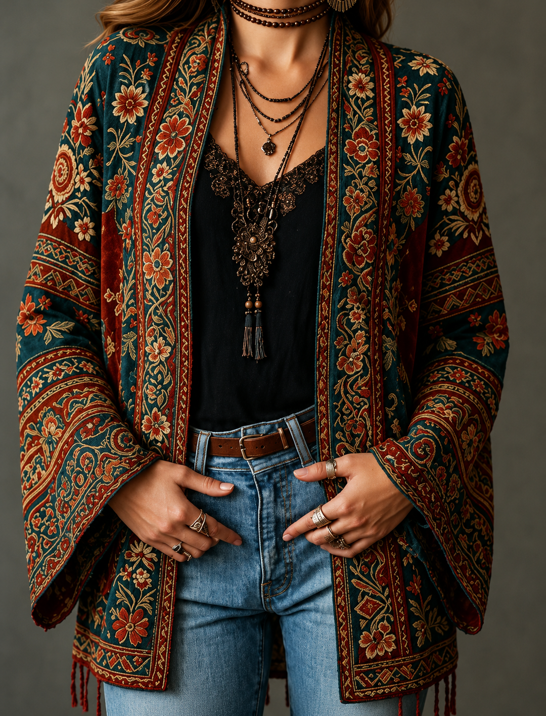 VESTE BOHO EN VELOURS POUR FEMMES