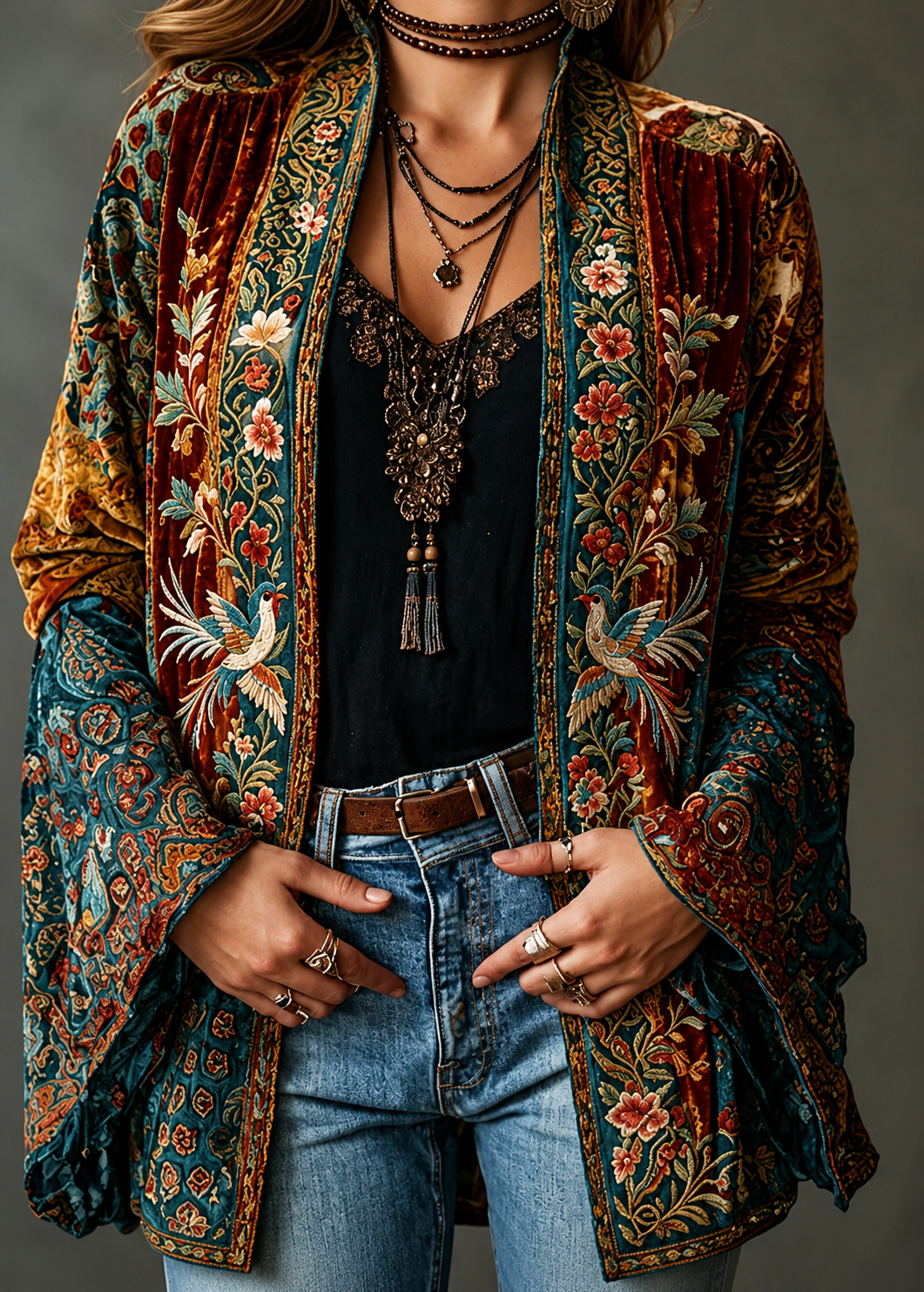 VESTE BOHO EN VELOURS POUR FEMMES