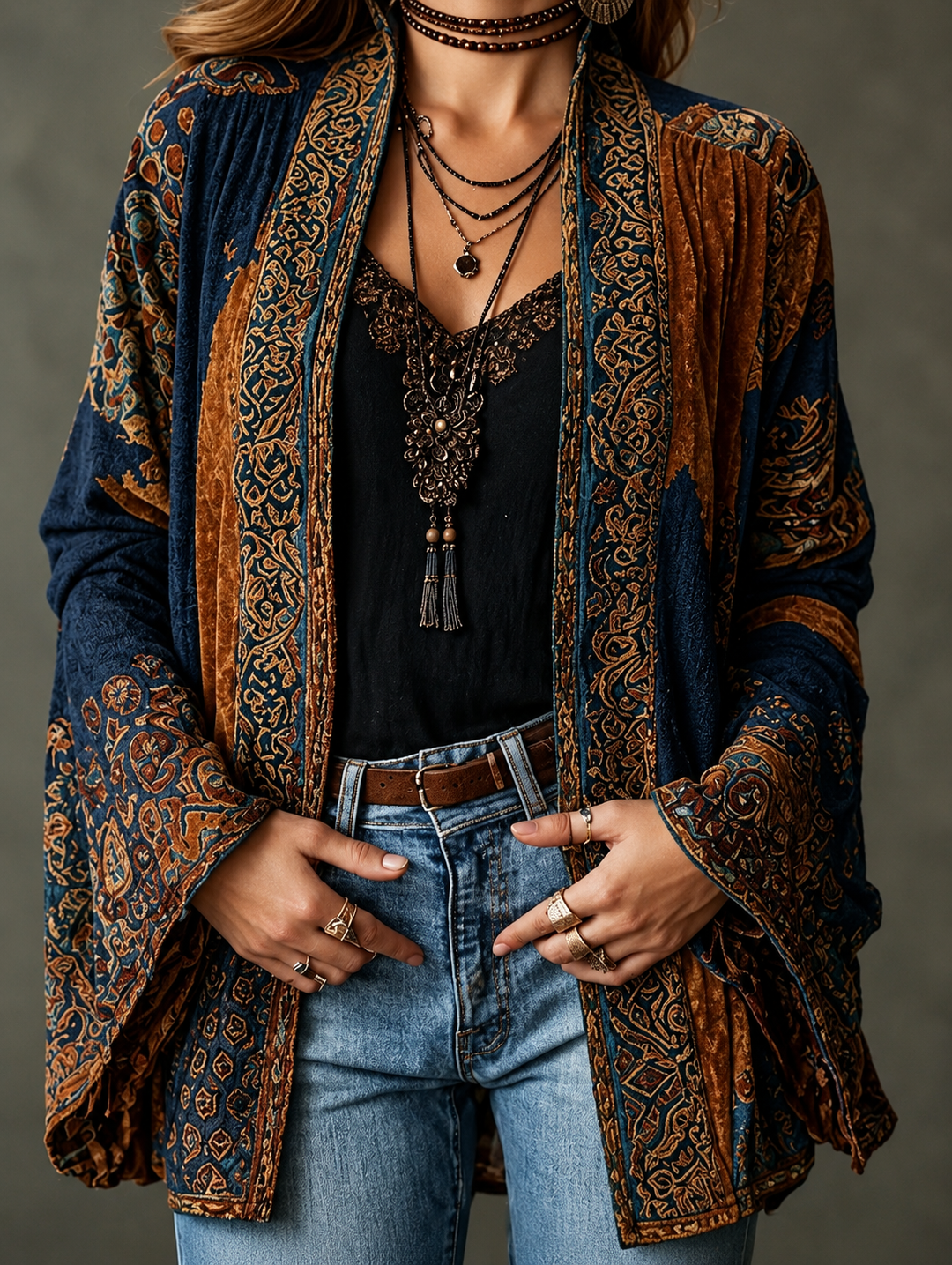 VESTE BOHO EN VELOURS POUR FEMMES