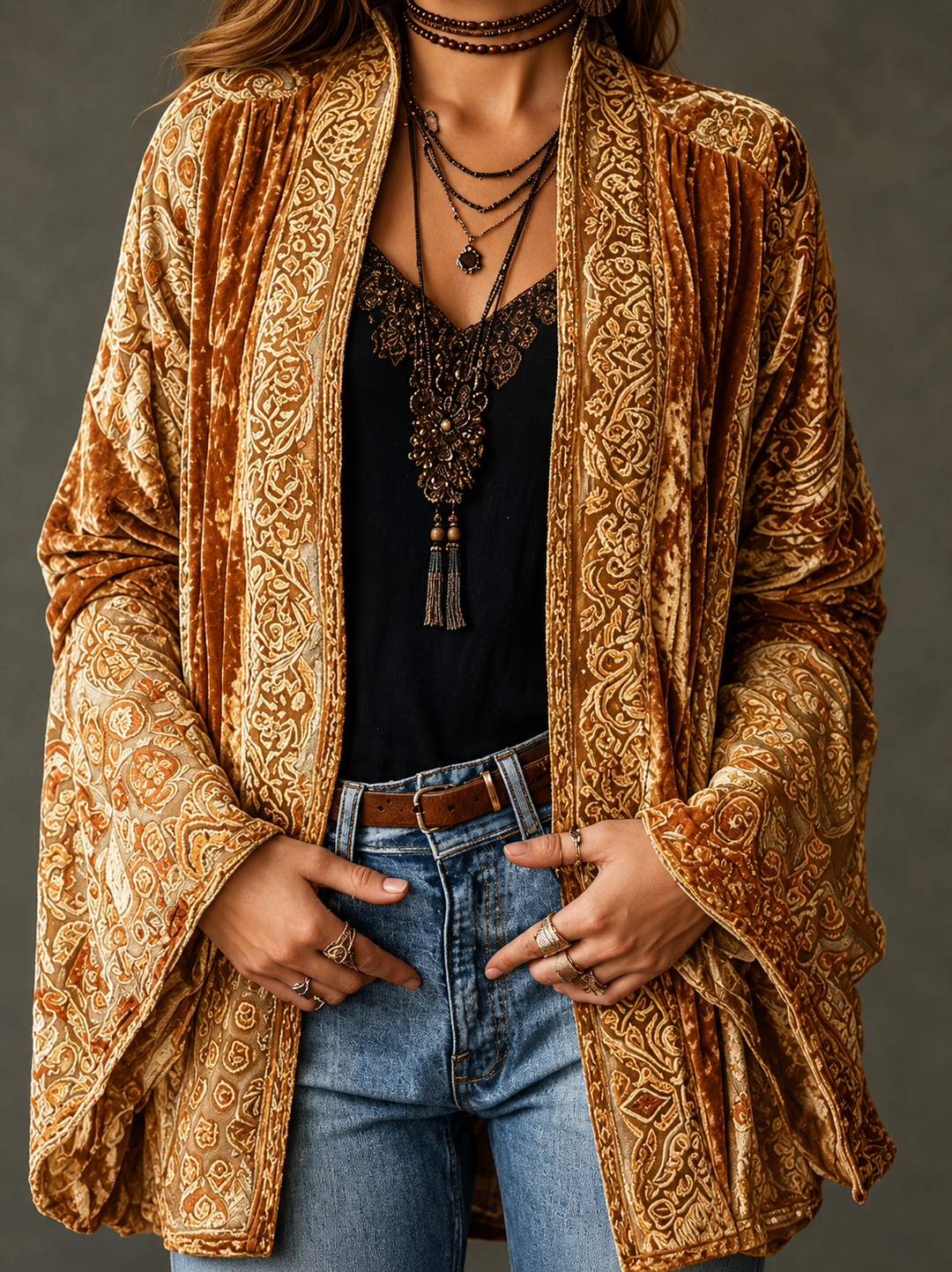 VESTE BOHO EN VELOURS POUR FEMMES