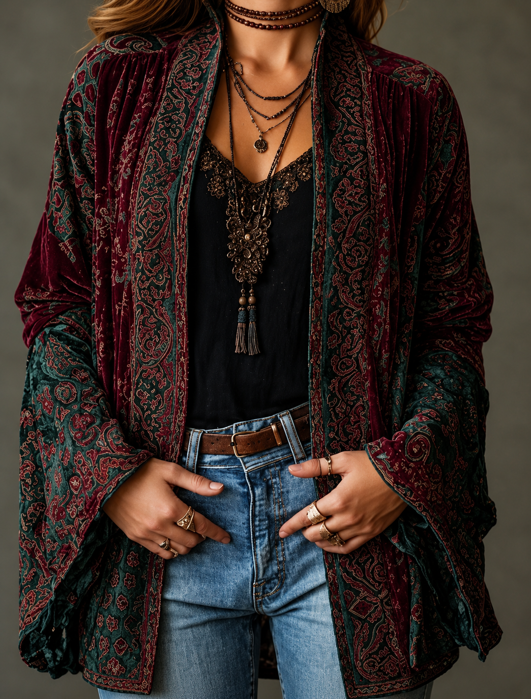 VESTE BOHO EN VELOURS POUR FEMMES