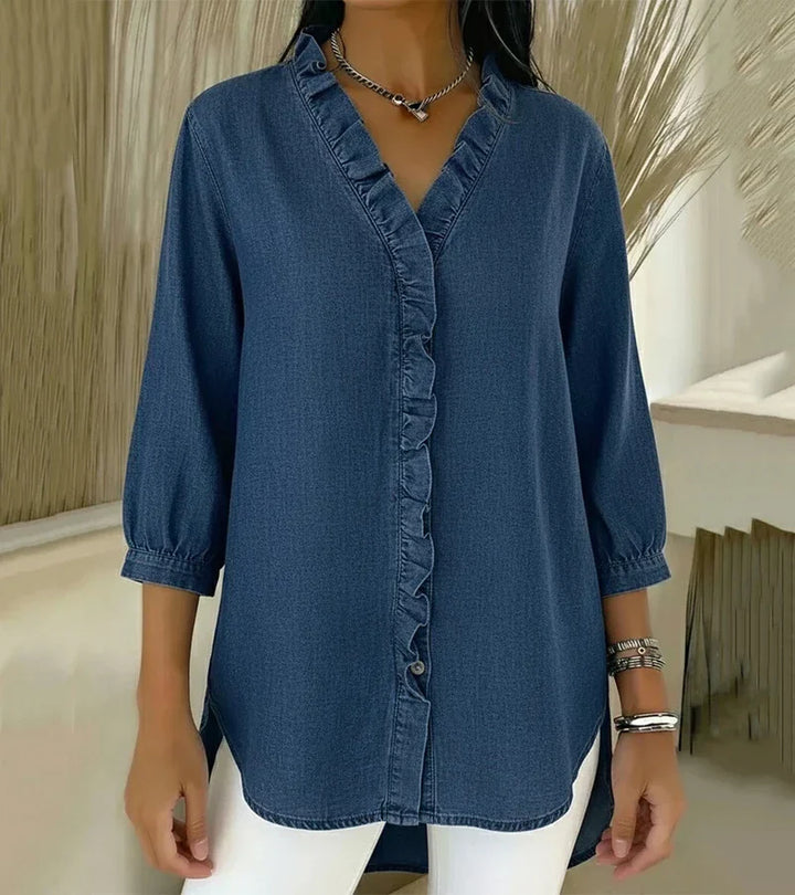 BLOUSE EN DENIM COL V POUR FEMME