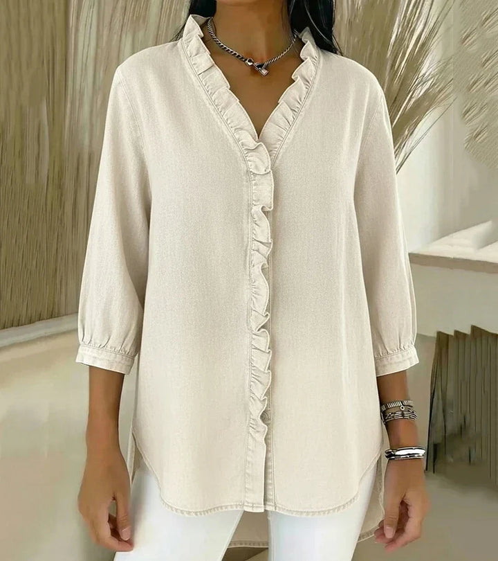 BLOUSE EN DENIM COL V POUR FEMME