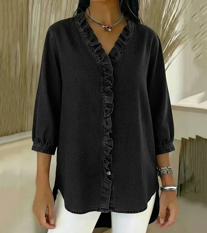 BLOUSE EN DENIM COL V POUR FEMME
