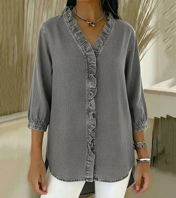 BLOUSE EN DENIM COL V POUR FEMME