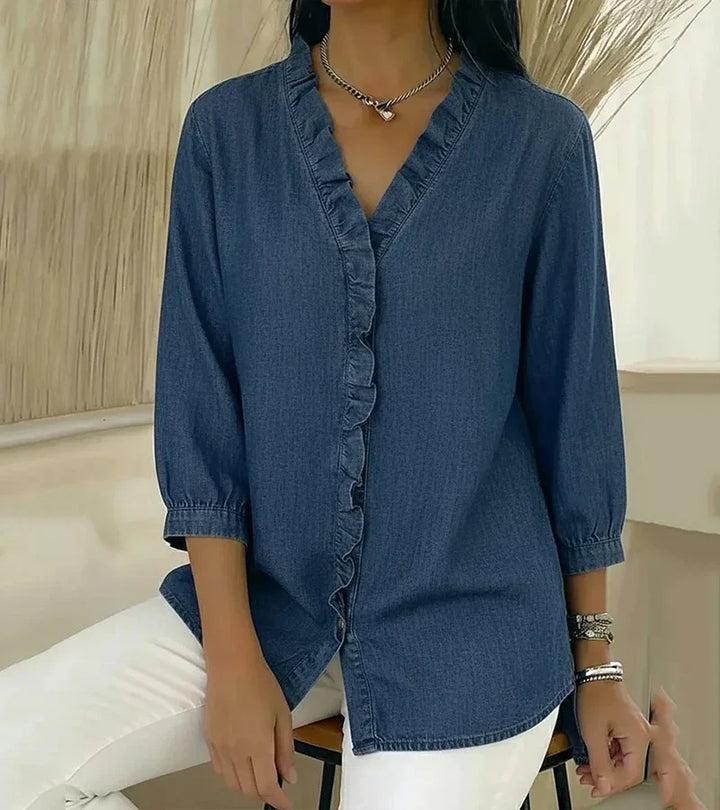 BLOUSE EN DENIM COL V POUR FEMME