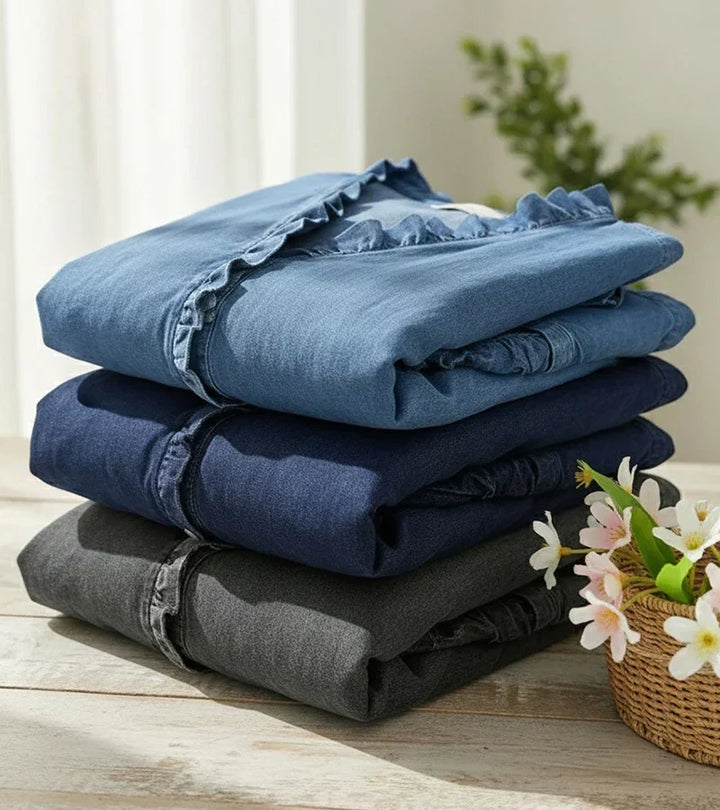 BLOUSE EN DENIM COL V POUR FEMME