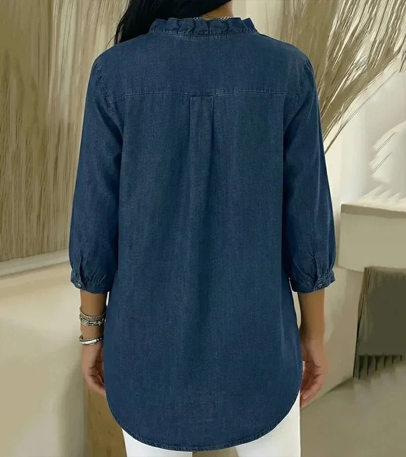 BLOUSE EN DENIM COL V POUR FEMME