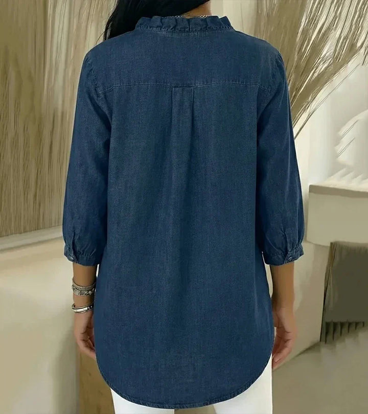 BLOUSE EN DENIM COL V POUR FEMME