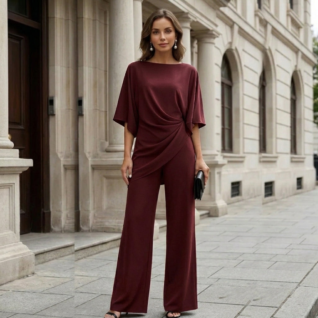 ENSEMBLE DEUX PIÈCES À JAMBES LARGES DRAPÉ POUR FEMMES
