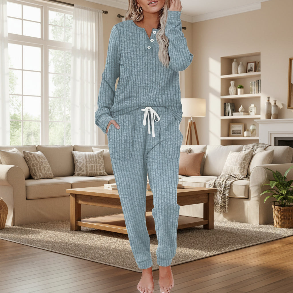 ENSEMBLE DE DÉTENTE EN MAILLE CÔTELÉE POUR FEMMES