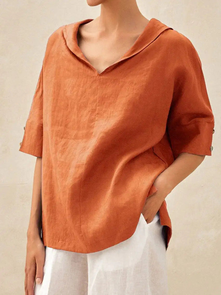 BLOUSE EN LIN À COL EN V POUR FEMMES
