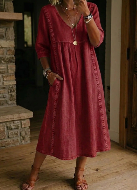 ROBE MIDI CLASSIQUE COL V FEMME