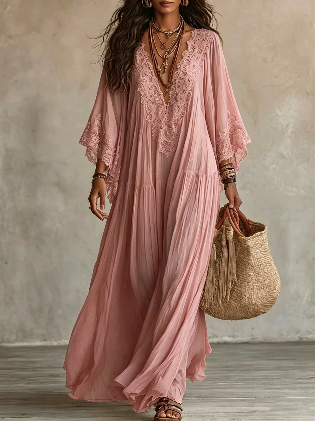 ÉLÉGANTE ROBE MAXI EN DENTELLE POUR FEMMES