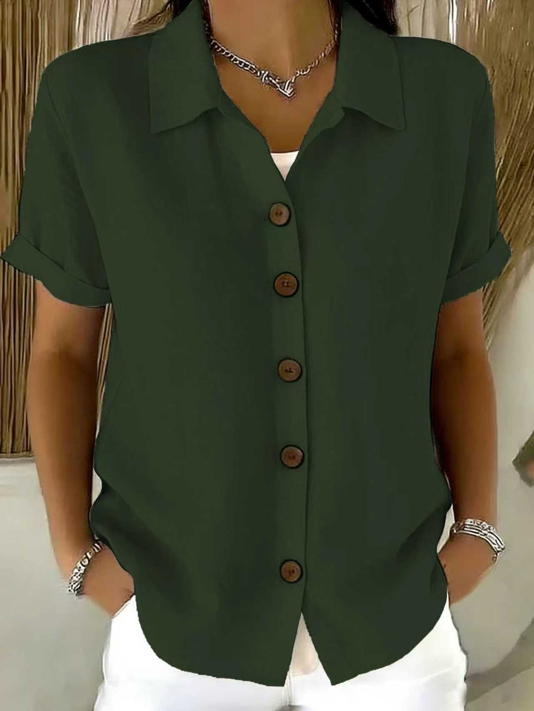 CHEMISE À MANCHES COURTES AVEC COL POUR FEMMES
