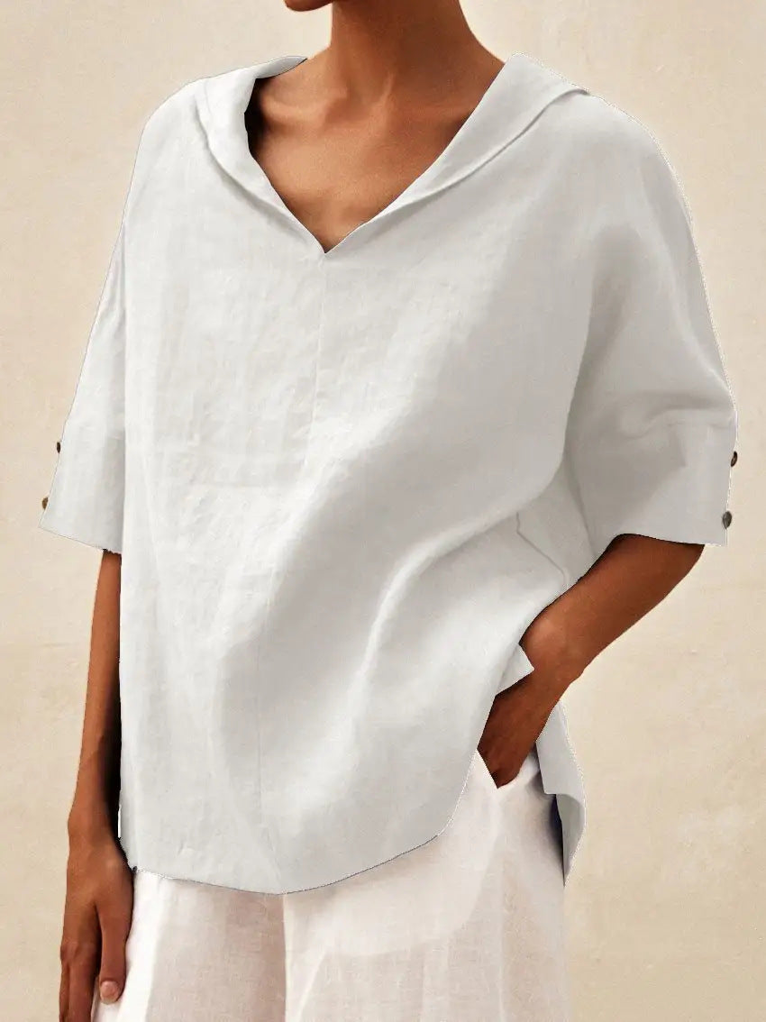 BLOUSE EN LIN À COL EN V POUR FEMMES