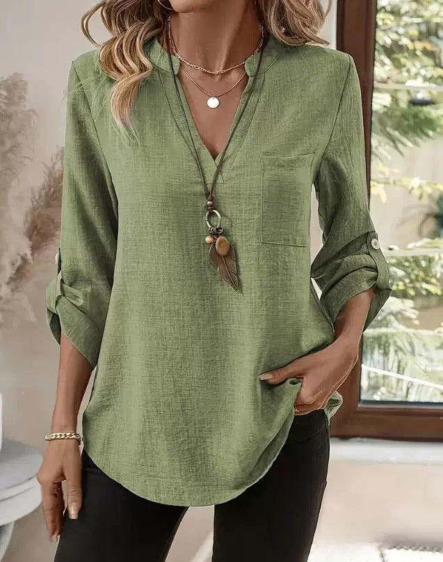 BLOUSE CHIC QUOTIDIENNE COL V À MANCHES 3/4 POUR FEMME