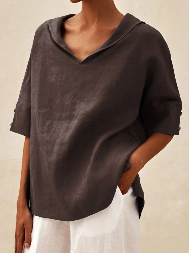 BLOUSE EN LIN À COL EN V POUR FEMMES