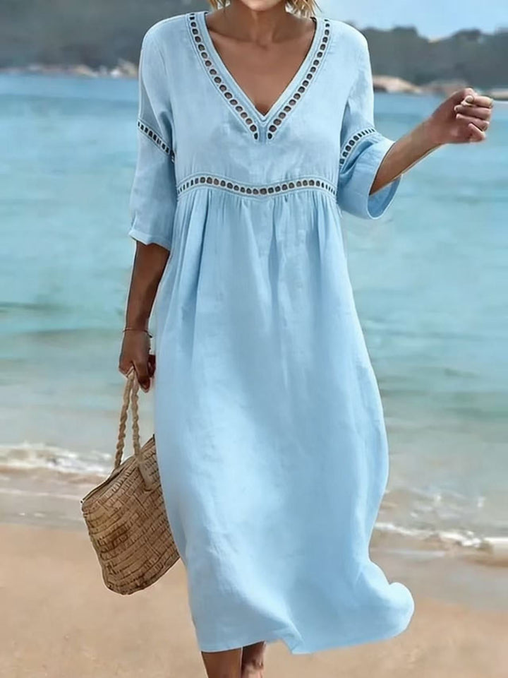 CHIC ROBE MIDI À COL EN V POUR FEMMES