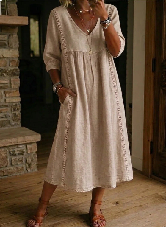 ROBE MIDI CLASSIQUE COL V FEMME