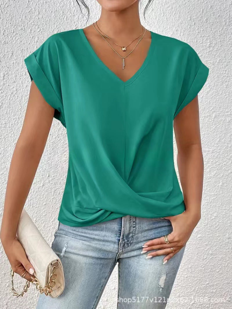 T-SHIRT À COL EN V ÉLÉGANT POUR FEMME