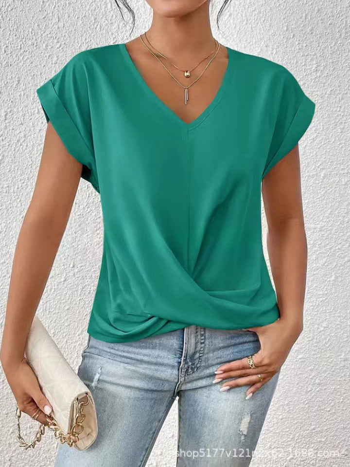 T-SHIRT À COL EN V ÉLÉGANT POUR FEMME