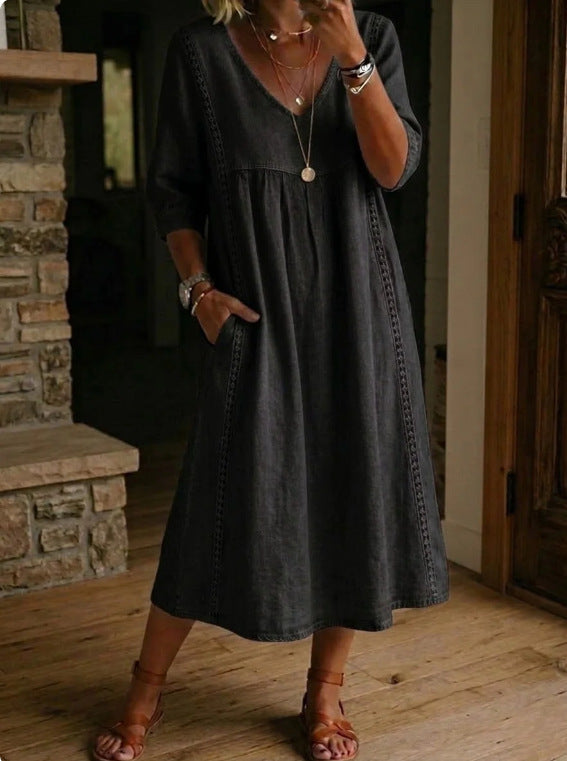 ROBE MIDI CLASSIQUE COL V FEMME