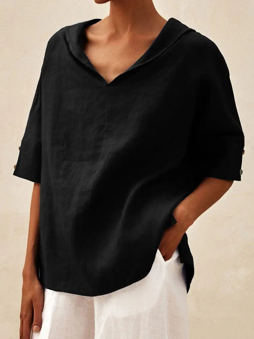 BLOUSE EN LIN À COL EN V POUR FEMMES