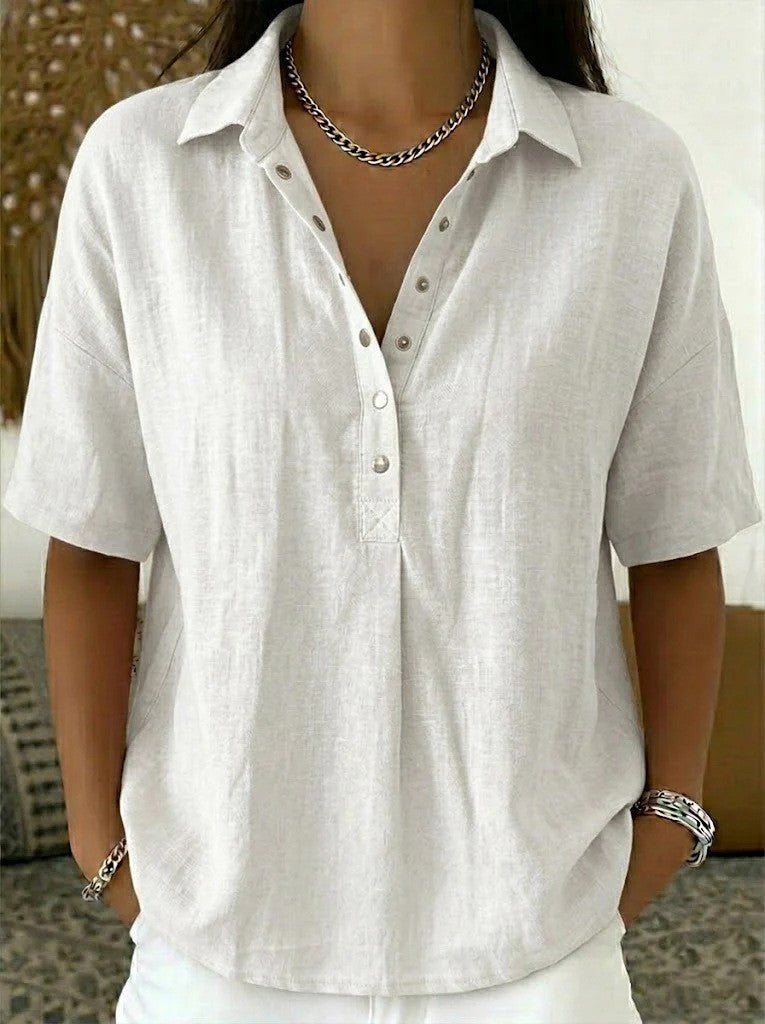 BLOUSE À COL EN V AVEC BOUTONS POUR FEMMES