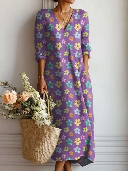 ROBE MIDI EN LIN FLORAL ANCIEN POUR FEMMES
