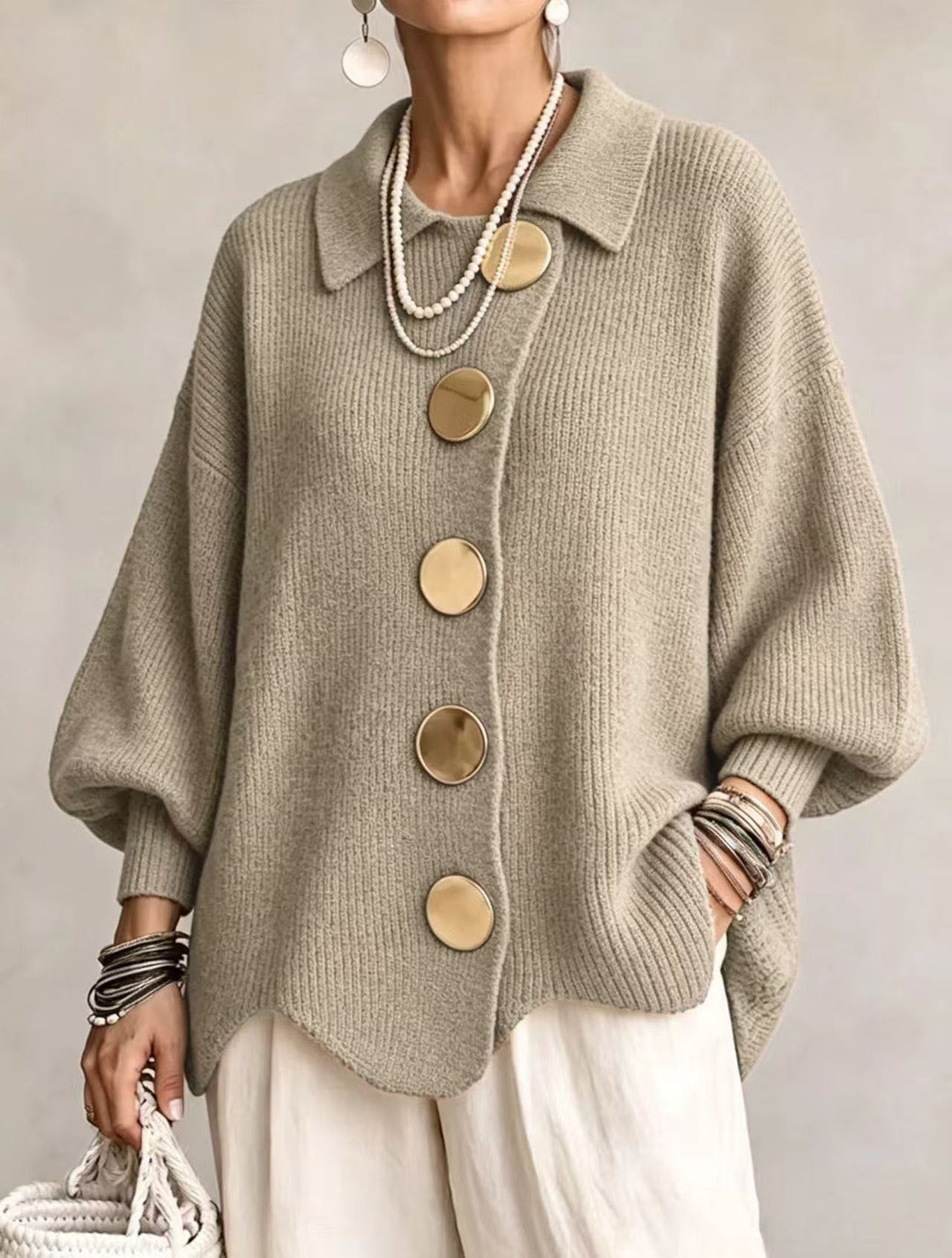 GILET EN TRICOTÉE À COL OVERSIZE POUR FEMMES