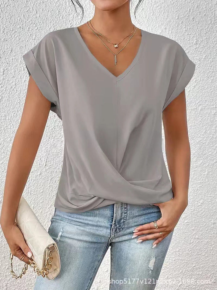 T-SHIRT À COL EN V ÉLÉGANT POUR FEMME