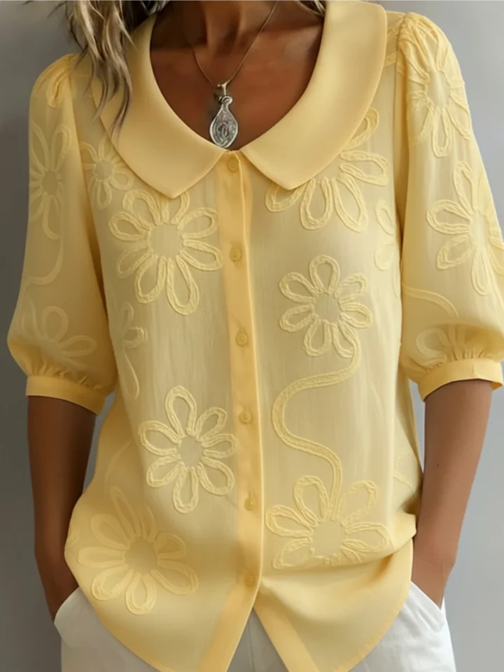 BLOUSE FLORALE COL ROND POUR FEMMES