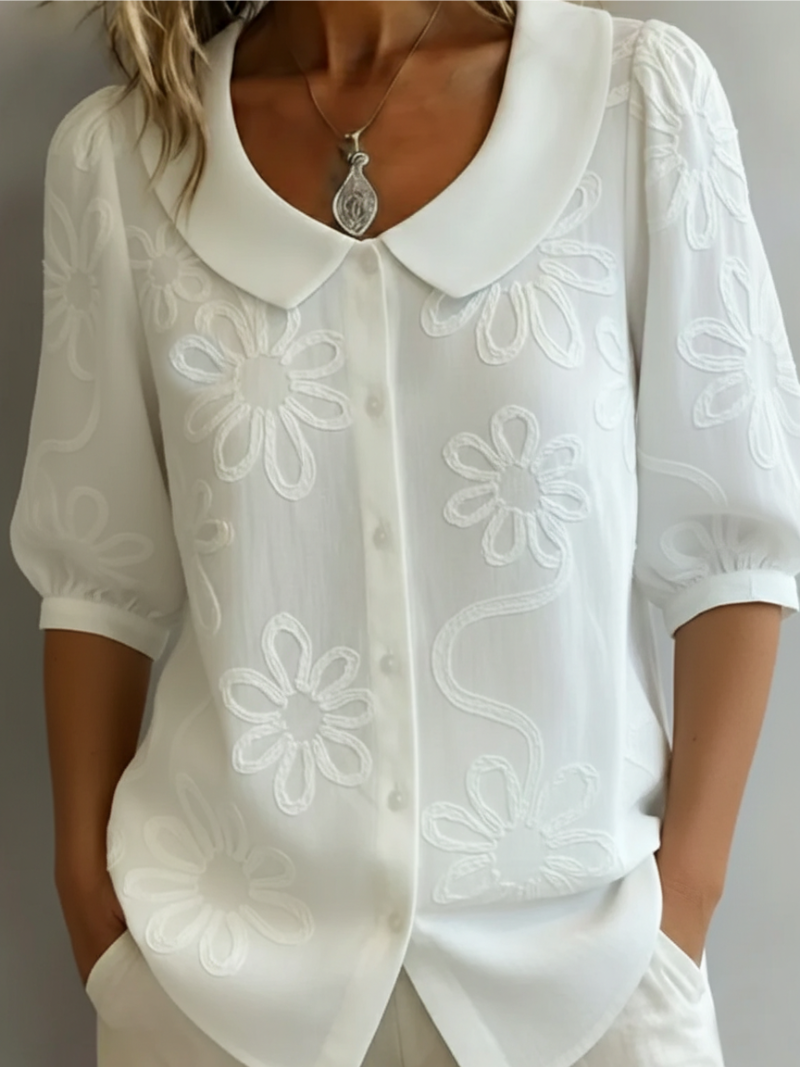 BLOUSE FLORALE COL ROND POUR FEMMES