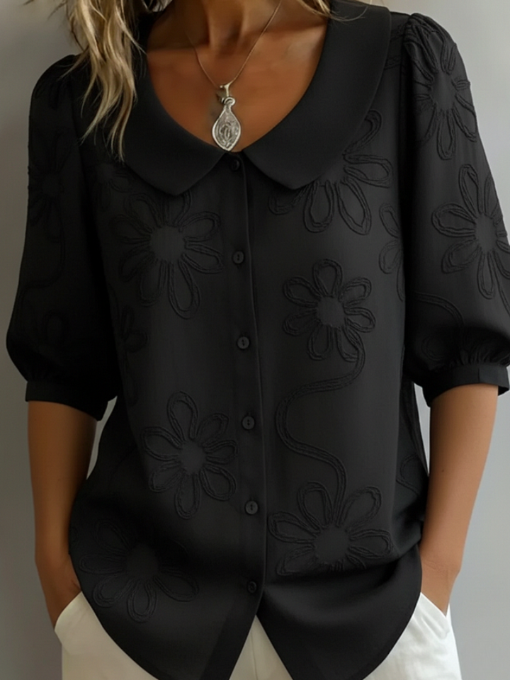 BLOUSE FLORALE COL ROND POUR FEMMES