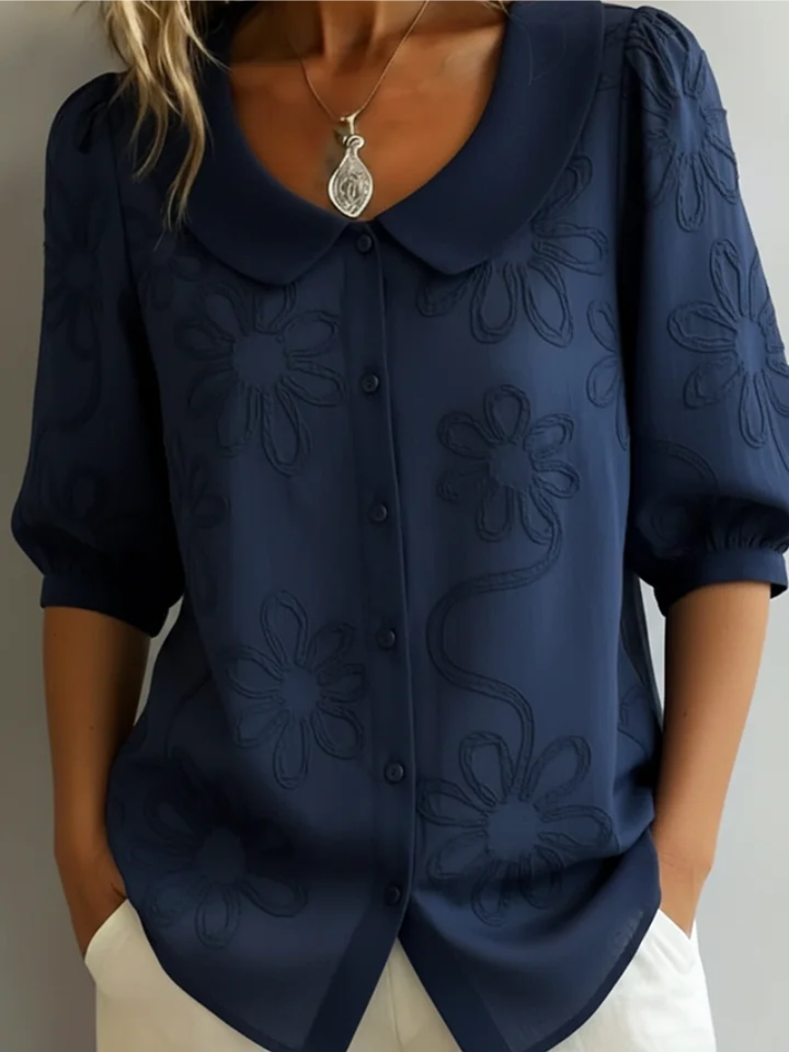 BLOUSE FLORALE COL ROND POUR FEMMES