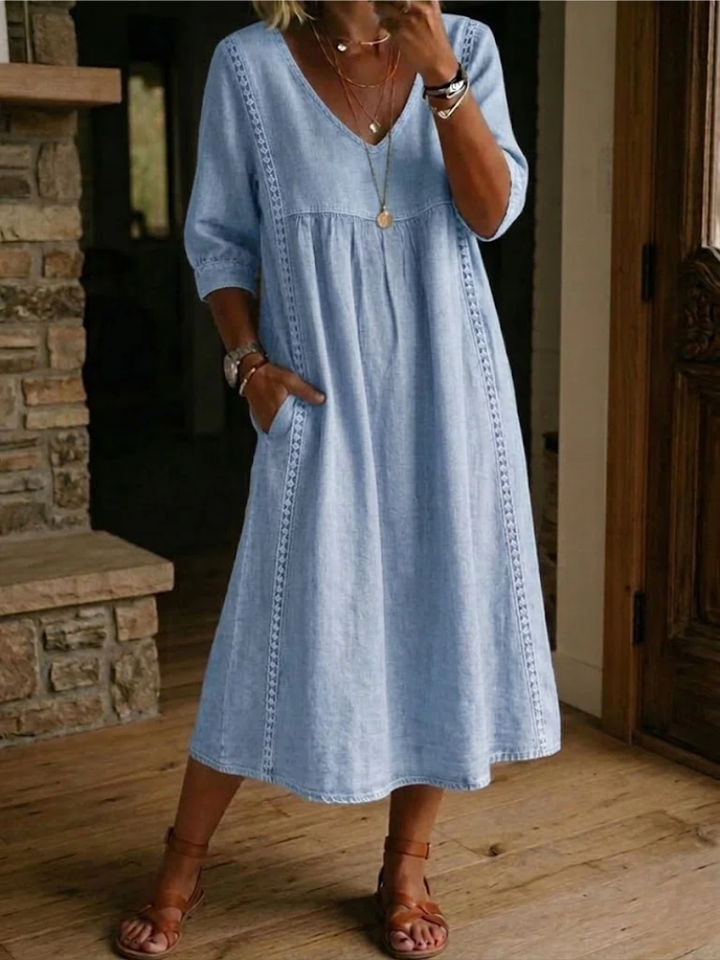 ROBE MIDI CLASSIQUE COL V FEMME