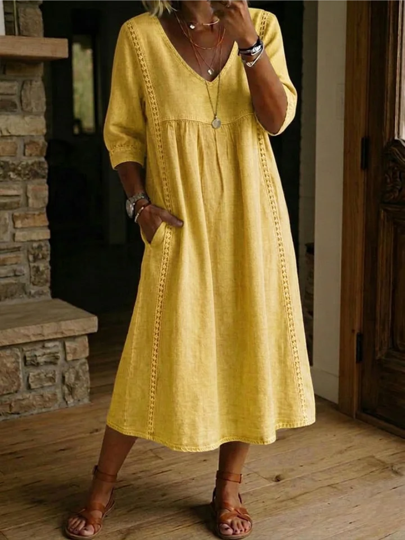 ROBE MIDI CLASSIQUE COL V FEMME