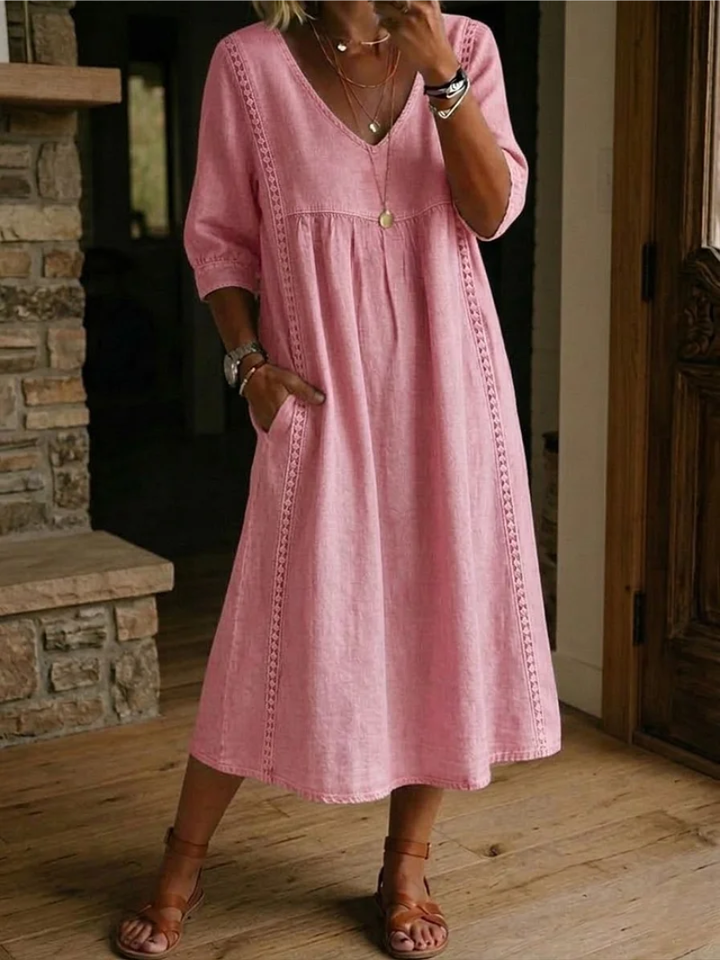 ROBE MIDI CLASSIQUE COL V FEMME