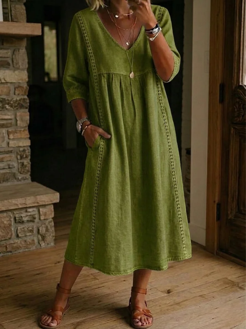 ROBE MIDI CLASSIQUE COL V FEMME