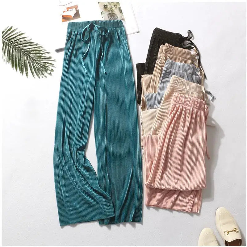 PANTALONS PLISÉS À JAMBES LARGES POUR FEMMES