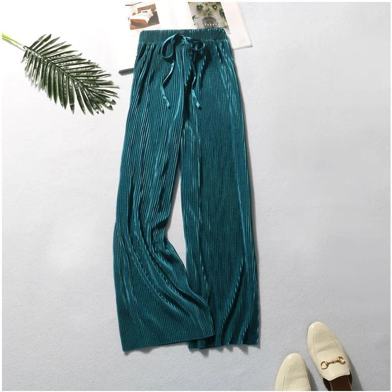 PANTALONS PLISÉS À JAMBES LARGES POUR FEMMES