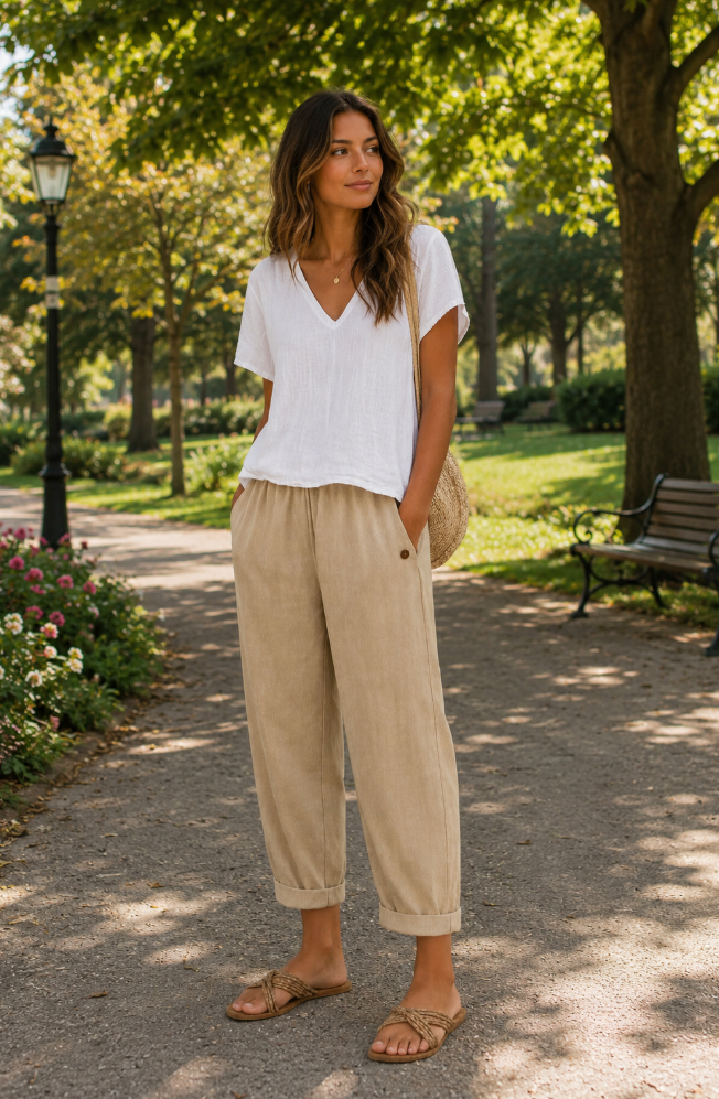 PANTALONS EN LIN ÉTÉ CHIC POUR FEMMES