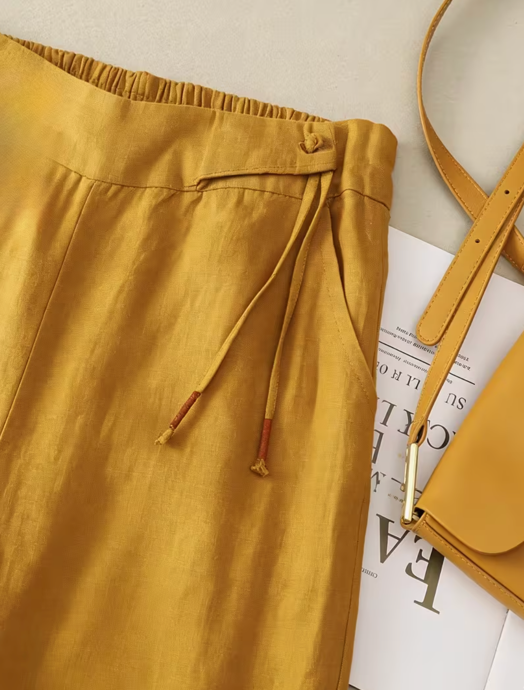 PANTALONS EN LIN À JAMBES LARGES POUR FEMMES