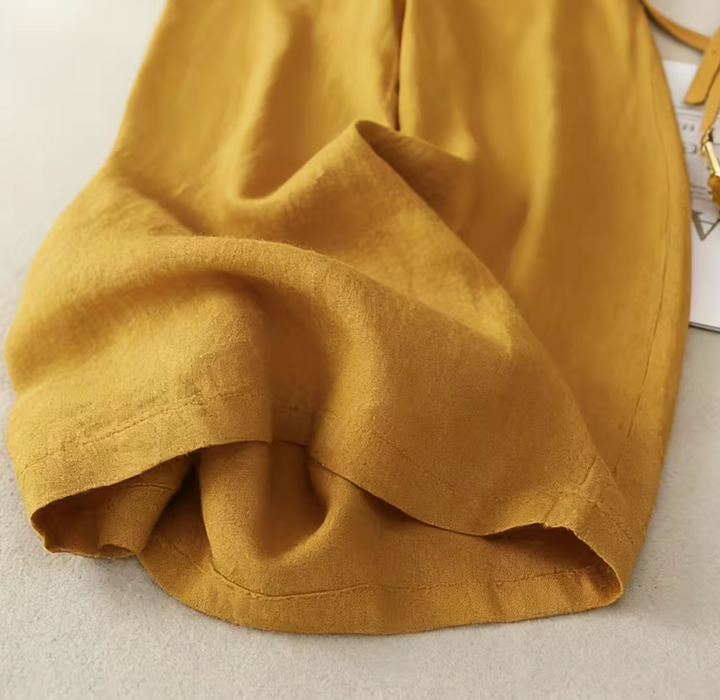 PANTALONS EN LIN À JAMBES LARGES POUR FEMMES