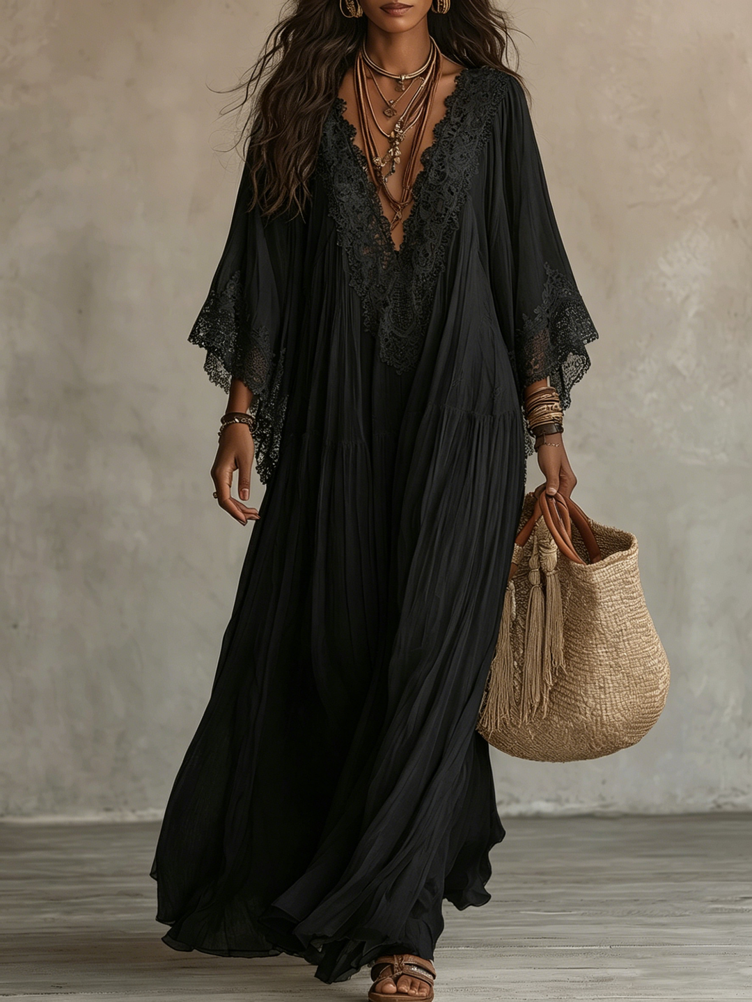 ÉLÉGANTE ROBE MAXI EN DENTELLE POUR FEMMES