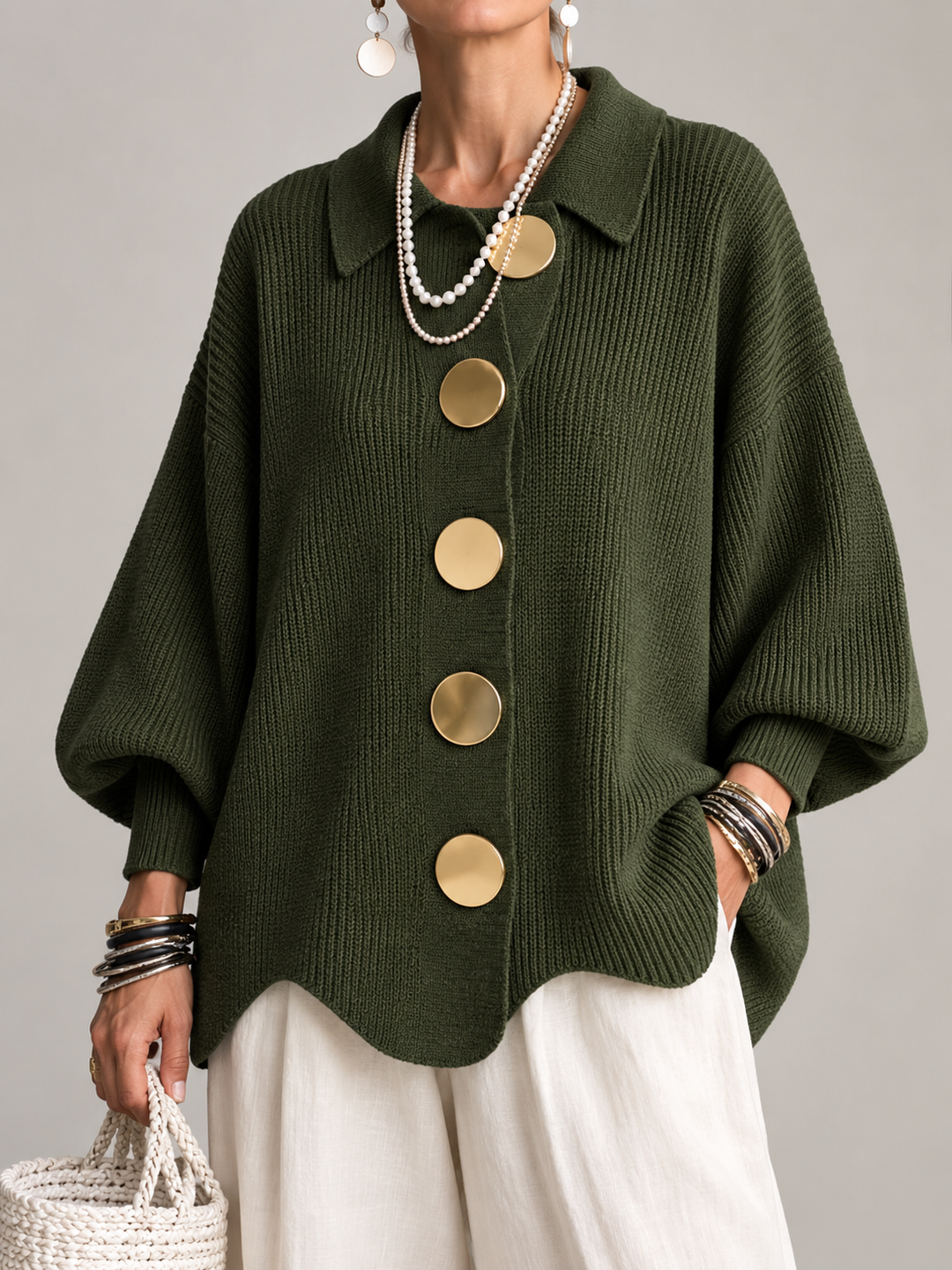 GILET EN TRICOTÉE À COL OVERSIZE POUR FEMMES