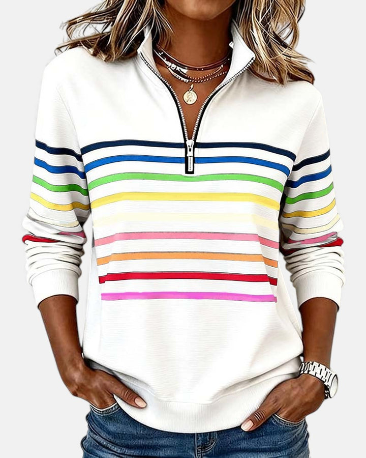 PULL RAYÉ À FERMETURE ÉCLAIR POUR FEMMES